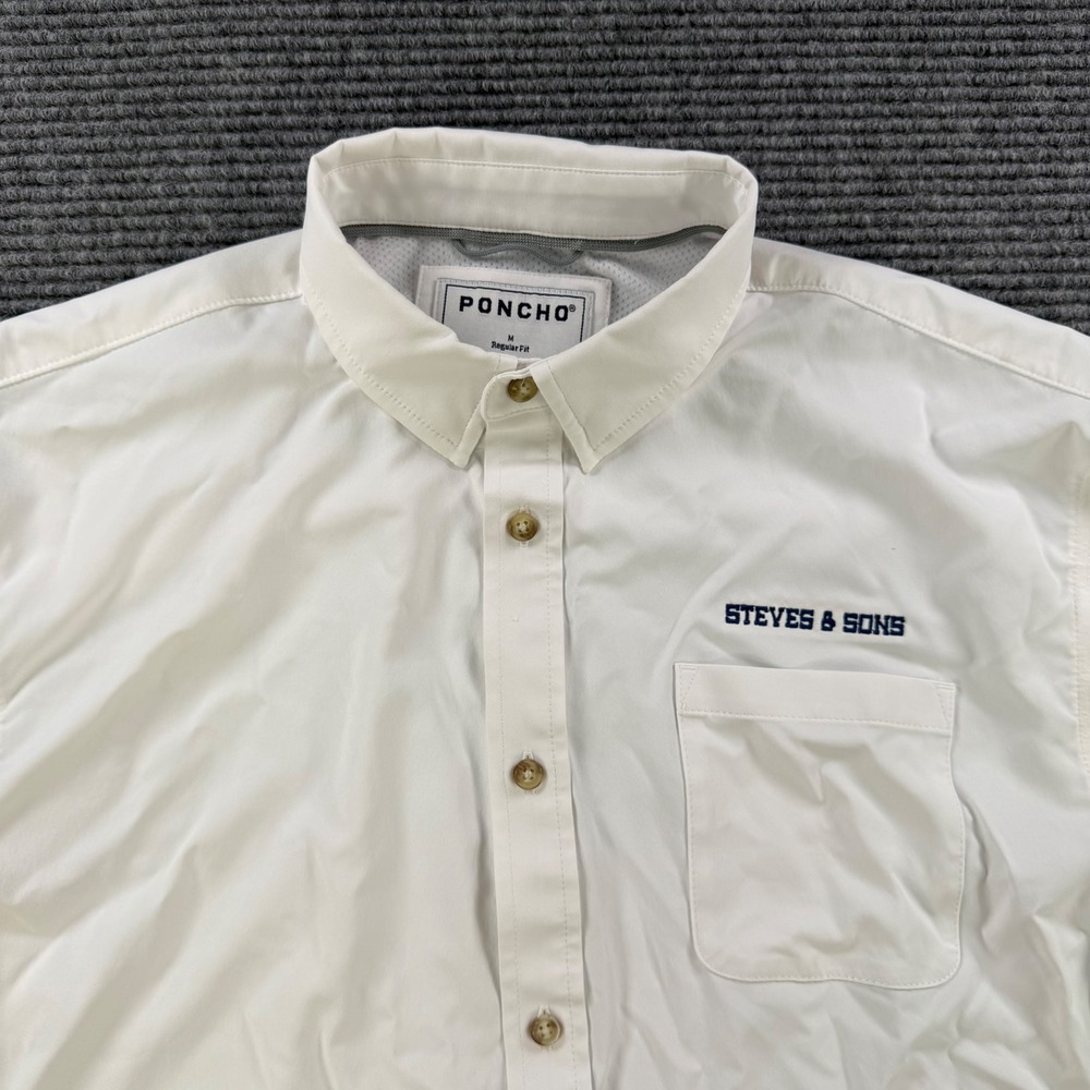 Poncho Outdoors White Long Sleeve Button Shirt Men Medium Regular Fit Embroidery - Picture 5 of 14